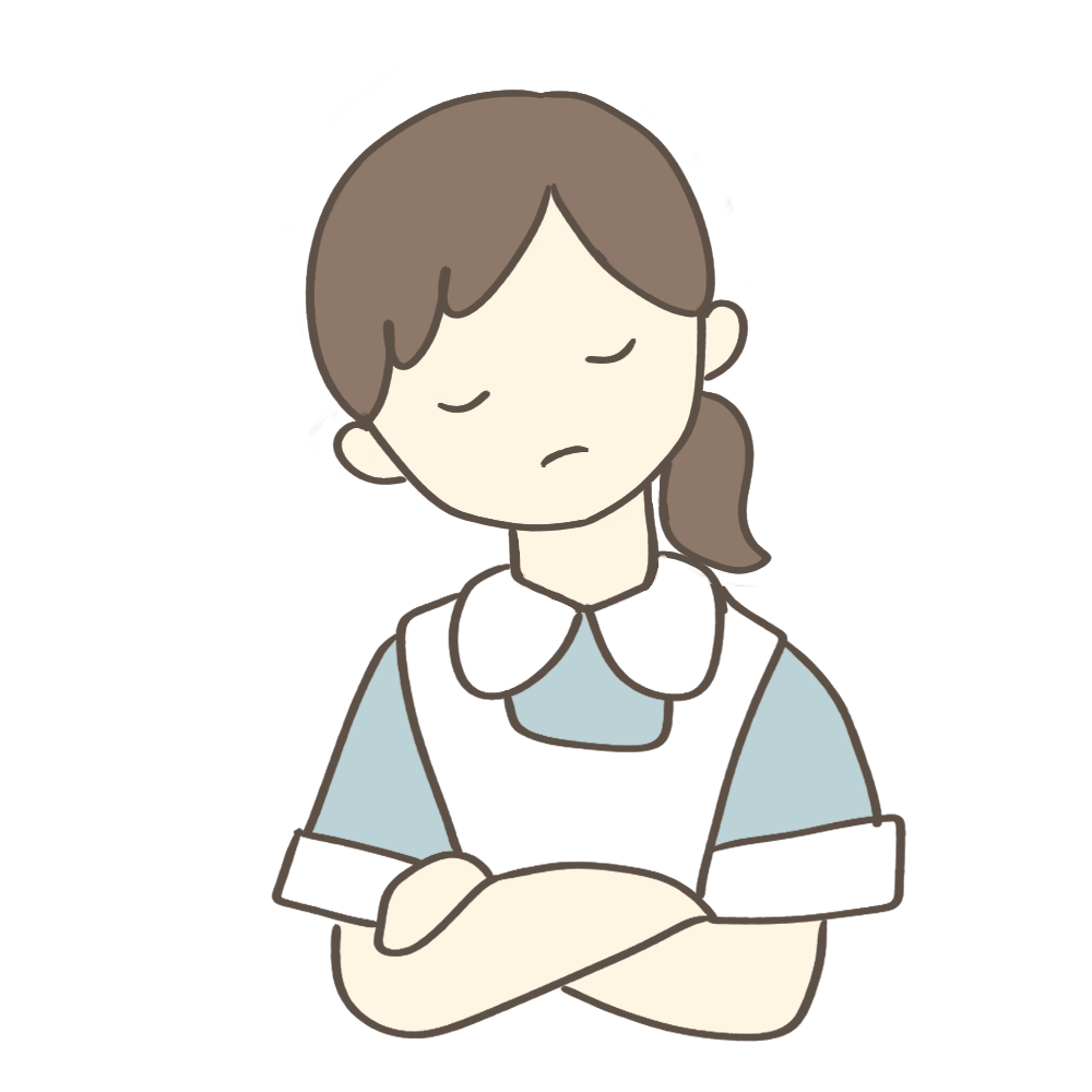 腕を組んで悩む看護学生のフリーイラスト素材