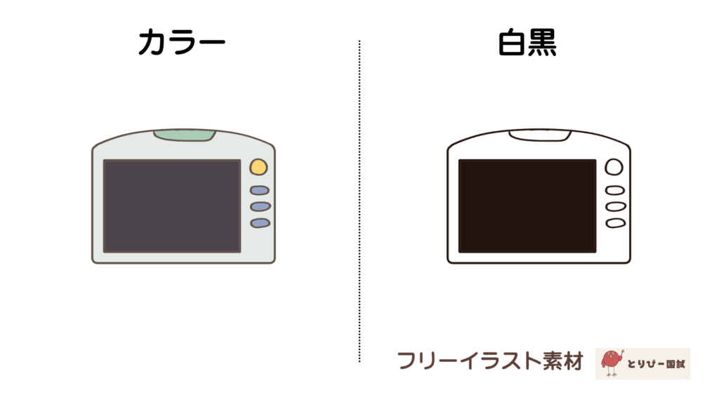 ベッドサイドモニターのフリーイラスト素材(白黒とカラーのプレビュー)